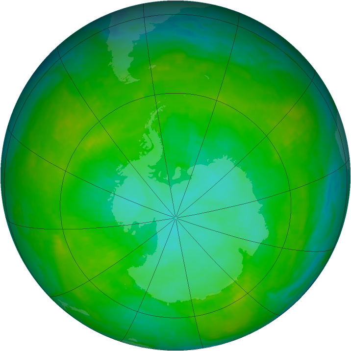 Antarctic ozone map for 31 December 1991